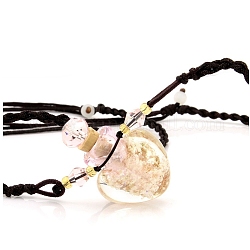 Collares de botellas de perfume de murano con cuerdas, corazón, rosa, 22.05~28.35 pulgada (56~72 cm), colgante: 22x12x20, capacidad: 1ml (0.03fl. oz)