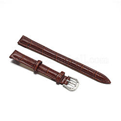 Bracelets de montres en cuir, avec fermoirs en 304 acier inoxydable, brun coco, 82~115x12x3.5~4mm