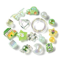 Perles acryliques de style mixte, forme mixte, verte, 12~36.5x13~40x6~16.5mm, Trou: 2~4mm, 157 pcs / 500 g