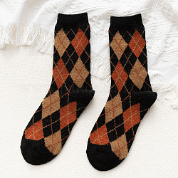 Stricksocken aus Wolle, Crew-Socken mit Rautenmuster, winterwarme thermosocken, Schwarz, 10 mm