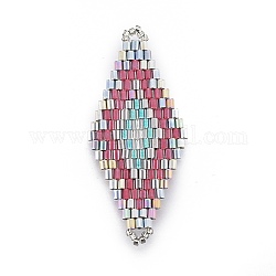 MIYUKI & TOHO Handmade Japanese Seed Beads Links, Loom Pattern, Rhombus, Colorful, 43~44.1x19.4~20.2x1.6~1.8mm, Hole: 1.6~1.8mm
