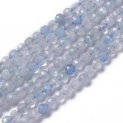 Natural Aquamarine Beads Strands, Faceted, Round, 3~3.5x2.5~3mm, Hole: 0.3mm, about 114~141pcs/strand, 15.1~16.4 inch(38.4~41.8cm)