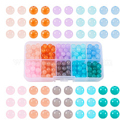 200 pz 10 colori perline di vetro, giada imitato, tondo, colore misto, 8mm, Foro: 1 mm, 20 pz / colore