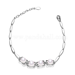 SHEGRACE Attractive Rhodium Plated 925 Sterling Silver Link Bracelet, Flower with Fresh Water Pearls, Platinum, 170mm