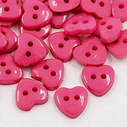 Herz Acryl Knöpfe, Kunststoff Annähen von Knöpfen für die Kostüme, 2-Loch, gefärbt, tief rosa, 12x12x3 mm, Bohrung: 1 mm