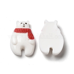 Cabujones navideños de resina opaca, oso con pañuelo rojo, blanco, 21.5x15x5mm
