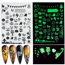 Luminous Plastic Nail Art Stickers Decals, Self-adhesive, For Nail Tips Decorations, Halloween 3D Design, Glow in the Dark, Ghost, 103x80mm