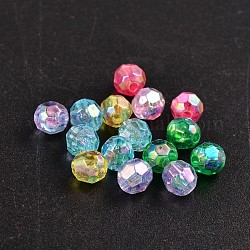 Perles acryliques transparentes écologiques, facette, ronde, couleur ab , couleur mixte, 6mm, Trou: 1mm, environ 5000 pcs/500 g