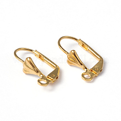 Golden Color Brass Leverback Earring Findings, with Loop, Nickel Free, about 10mm wide, 18mm long, Hole: 2mm