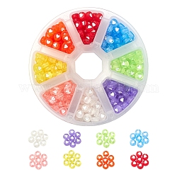400pcs 8 couleurs perles acryliques transparentes, plat rond avec coeur blanc, couleur mixte, 7x3.5mm, Trou: 1.8mm, 6.5g, à propos 50pcs / couleur