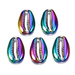 Alloy Pendants, No Hole/Undrilled, Cadmium Free & Nickel Free & Lead Free, Cowrie Shell Shape, Rainbow Color, 19x12x2.5mm