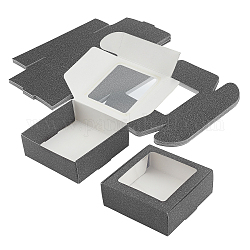 Boîte de papier kraft créative pliable, boîtes de faveur de mariage, boîte de faveur, boîte cadeau en papier, avec fenêtre transparente, carrée, noir, 9.5x9.5x3.5 cm