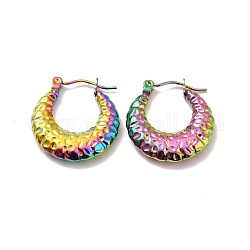 Ion Plating(IP) 304 Stainless Steel Crescent Moon Hoop Earrings, Croissant Chunky Earrings for Women, Rainbow Color, 18x20x4mm, Pin: 0.7mm