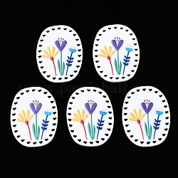 Liens de composant de lustre acrylique, 3d imprimé, ovale avec motif de fleurs, colorées, 39.5x29.5x2.5mm, Trou: 2x1.5mm