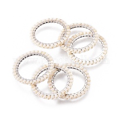 Miyuki & toho perline giapponesi fatte a mano, con 304 anello di collegamento in acciaio inossidabile placcato argento, modello telaio, Anello / cerchio, colore conchiglia, 18~19x1.7mm, diametro interno: 14mm