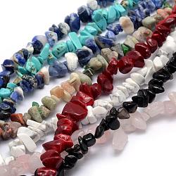 Natural Mixed Gemstone Beads Strands, Chips, Mixed Dyed and Undyed, 5~8mm, Hole: 1mm, about 33 inch(84cm)
