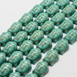 Hebras de perlas de Howlite sintético, teñido, cabeza de Buda, cian oscuro, 20x15x9mm, agujero: 1 mm, aproximamente 19 pcs / cadena, alrededor de 15 pulgada