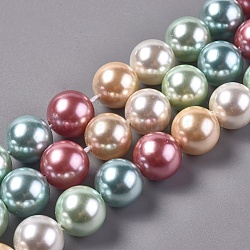 Brins de perles de coquille électrolytiques, ronde, couleur mixte, 10mm, Trou: 0.8mm, Environ 16 pcs/chapelet, 6.5 pouce (16.5 cm)