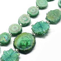 Natürliche Druzy Quarzkristall-Perlenstränge, Solarquarz, gefärbt, Nuggets, lime green, 14~22x13~20x4~6 mm, Bohrung: 1.5~2 mm, ca. 9~12 Stk. / Strang, 7.7~7.9 Zoll (19.5~20 cm)