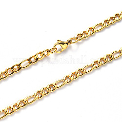 Vacuum Plating 304 Stainless Steel Figaro Chain Necklaces, with Lobster Claw Clasp, Golden, Link: 8.5x4x1.2mm and 6x4.5x1.2mm, 19.68 inch(50cm)