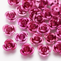 Perline di alluminio, 3 fiore -petal, fucsia, 8.5~9x4.5mm, Foro: 1 mm, circa 950pcs/scatola