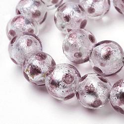 Chapelets de perles d'argent au chalumeau fait main, ronde, motif de points de polka, brun rosé, 12mm, Trou: 1mm, 25 pcs / chapelet, 11.2 pouce
