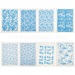 Benecreat 8 feuilles 8 styles décalcomanies papier céramique, poterie céramique argile papier de transfert, papier fleur sous glaçure, bleu, 52.5~53x38x0.005 cm, 1 feuille/style