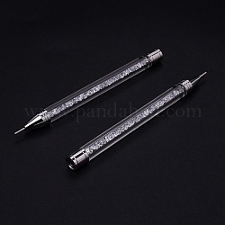 Penne acriliche a doppia punta per trapano, con penna a cera e strass, strumenti per la punteggiatura delle unghie, bianco, 12.7x1cm