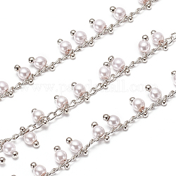 Chaînes de perles en laiton faites à la main de 3.28 pied, avec la glace, soudé, Plaqué longue durée, ronde, platine, 2.5x1.8x0.3mm