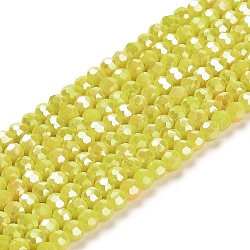 Supports de perles de verre opaques, couleur ab , facetté (32 facettes), ronde, jaune, 3.5x3mm, Trou: 1mm, Environ 168~169 pcs/chapelet, 19.09~19.17 pouce (48.5~48.7 cm)