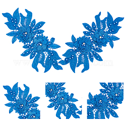 NBEADS 2 Pairs 3D Lace Applique Patches, Blue Sew on Embroidery Lace Flower Patches Floral Motif Beaded Rhinestones Lace Trim Fabric Pearl Appliques for Sewing Wedding Bride Dress Shoes Decor