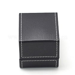 Boîtes à bagues en simili cuir, de velours, rectangle, noir, 6.8x6.1x5.8 cm