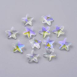 Faceted Glass Charms, Starfish, Clear, 14x15x7mm, Hole: 1.4mm