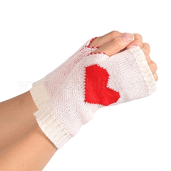 Gants sans doigts à tricoter en fils de fibres de polyacrylonitrile, gants chauds d'hiver bicolores avec trou pour le pouce, motif de coeur, blanc et rouge, 190x70mm