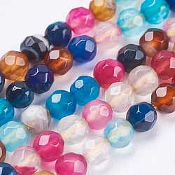 Chapelets de perles d'agate naturelle, facette, ronde, teinte, couleur mixte, 4mm, Trou: 0.5mm, Environ 92 pcs/chapelet, 14.7 pouce (37.4 cm)