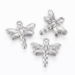 201 Stainless Steel Charms, Dragonfly, Stainless Steel Color, 15x16x2.5mm, Hole: 1.2mm
