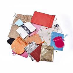 Pochettes d'emballage en coton et soie, sacs à cordonnet, couleur mixte, 9.2~23.2x7~16.8x0.1~0.4 cm