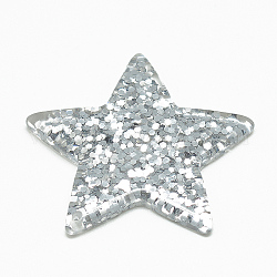 Cabochons in resina, con polvere di scintillio, stella, argento, 37.5x39~40x4~5mm
