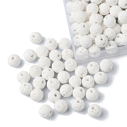 Fili di perle di roccia lavica naturale, tondo, bianco, 8mm, Foro: 0.5 mm, circa 192 pc / scatola