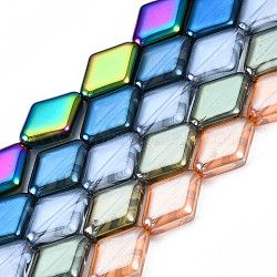 Abalorios de vidrio electroplate hebras, rombo, color mezclado, 15x10x4mm, agujero: 0.9 mm, aproximamente 43 pcs / cadena, 24.61'' (62.5 cm)