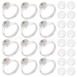 Kit de fabricación de anillos de dedo medio redondo diy dicosmetic, incluyendo 304 configuración de anillo de almohadilla de acero inoxidable, medio redondo / cúpula cabuchones de vidrio transparente, color acero inoxidable, configuración: 40pcs / estilo