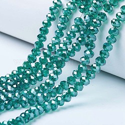 Chapelets de perles en verre électroplaqué, perle plaquée lustre, facette, rondelle, dark cyan, 4x3mm, Trou: 0.4mm, Environ 123~127 pcs/chapelet, 16.5~16.9 pouce (42~43 cm)