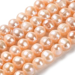 Natural Cultured Freshwater Pearl Beads Strands, Potato, Grade 2A+, Sandy Brown, 8~9x7~8mm, Hole: 0.6mm, about 46~47pcs/strand, 13.58~13.98 inch(34.5~35.5cm)