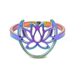 Placcatura ionica (ip) 304 anello regolabile in loto cavo in acciaio inossidabile da donna, colore arcobaleno, misura degli stati uniti 6 (16.5mm)