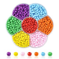 1050pcs 7 colores 6/0 colores opacos cuentas de semillas de vidrio, pequeñas cuentas artesanales para hacer joyas de diy, redondo, color mezclado, 4mm, agujero: 1.5 mm, 150 piezas / color
