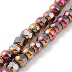 Chapelets de perles en hématite synthétique électrolytique sans magnétiques, facette, ronde, plaqués rose, 6~6.5x5~5.5mm, Trou: 1.4mm, Environ 73 pcs/chapelet, 15.59~15.75 pouce (39.6~40 cm)
