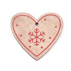 Подвески из тополя, сердце с снежинки, на Рождество, окрашенные, деревесиные, 48x49.5x2.5 мм, отверстие : 3 мм