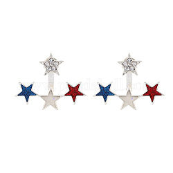 Boucles d'oreilles manchette en alliage étoile de couleur drapeau avec strass en cristal, bijoux sur le thème de la fête de l'indépendance pour les femmes, colorées, 24x30mm