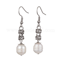 Orecchini pendenti ovali con perle naturali, colore acciaio inossidabile, 46x9mm