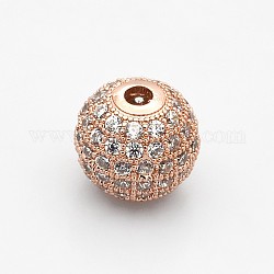 Perles rondes de couleur claire de zircone cubique CZ de grade AAA de micro pave, Sans cadmium & sans nickel & sans plomb, or rose, 12mm, Trou: 2mm